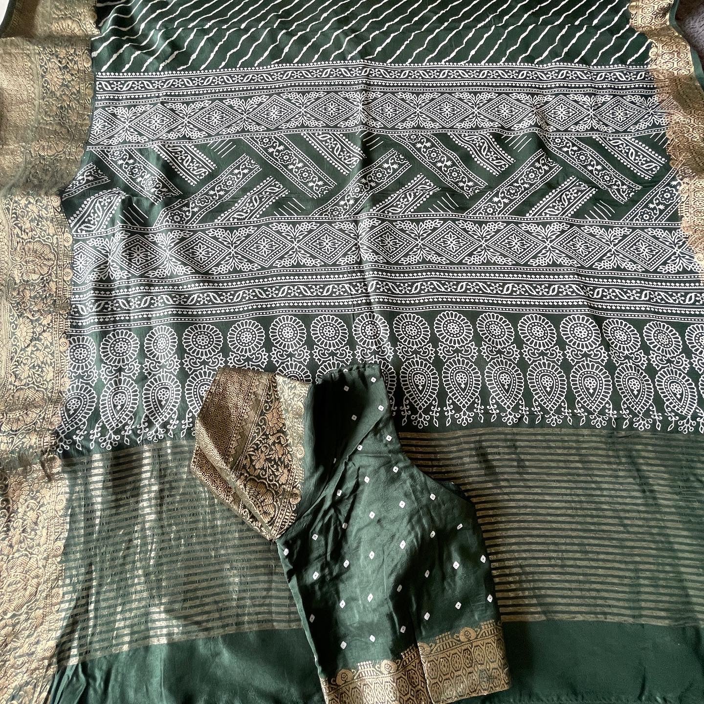 Dola Silk With Leheriya Print- Bottle Green, Red, Hot Pink, Rani Pink, Blue