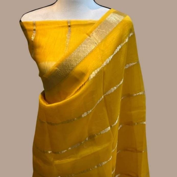 Banarasi Kora Silk Organza Saree- Blue, Black, Yellow, Green, Red, Pink.