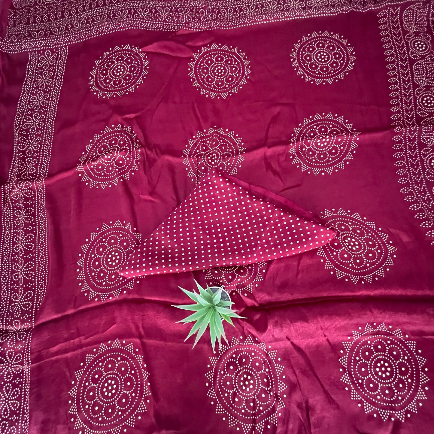 Modal Silk Ajrakh Saree With Natural Dyes - Blue, Maroon, Mustard Yellow, Magenta Pink,Bottle Green, Brown, Pink.
