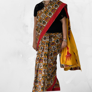 Handloom Couple Set - Saree & Kurta - Kalamkari Dancing Dolls