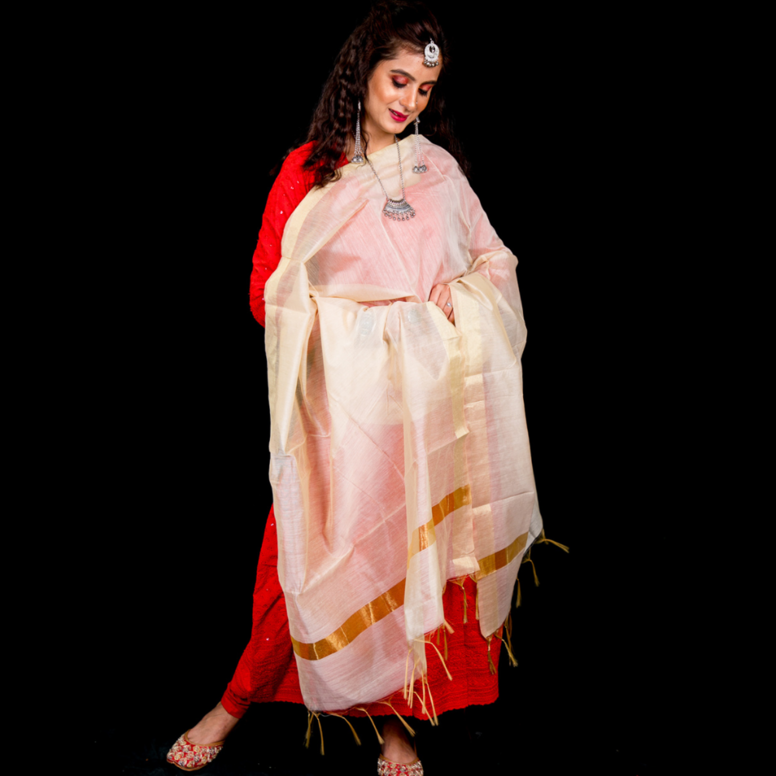 Cotton Silk Banswada Dupatta With Zari