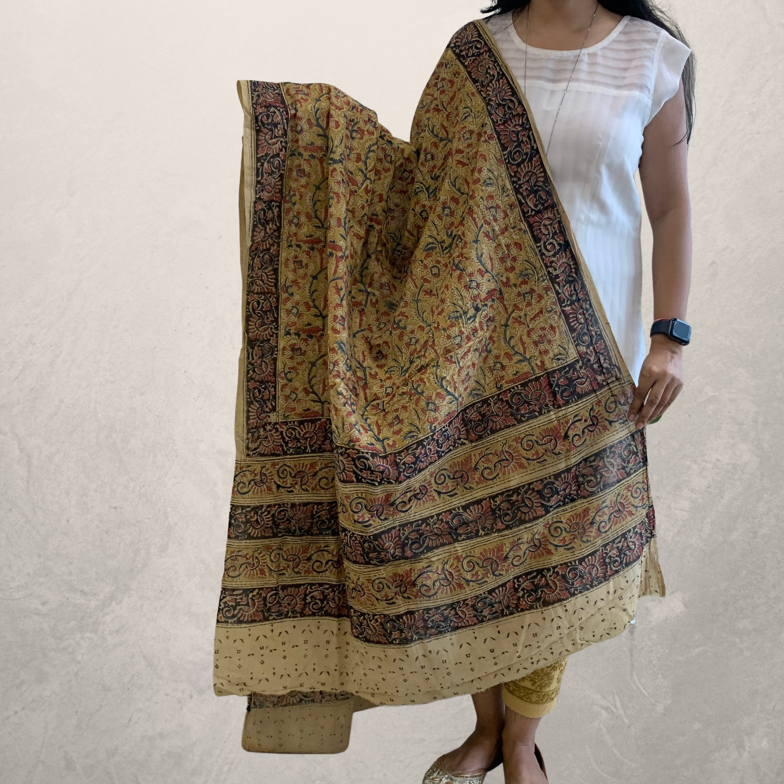 Handloom cotton hand block Kalamkari Dupatta