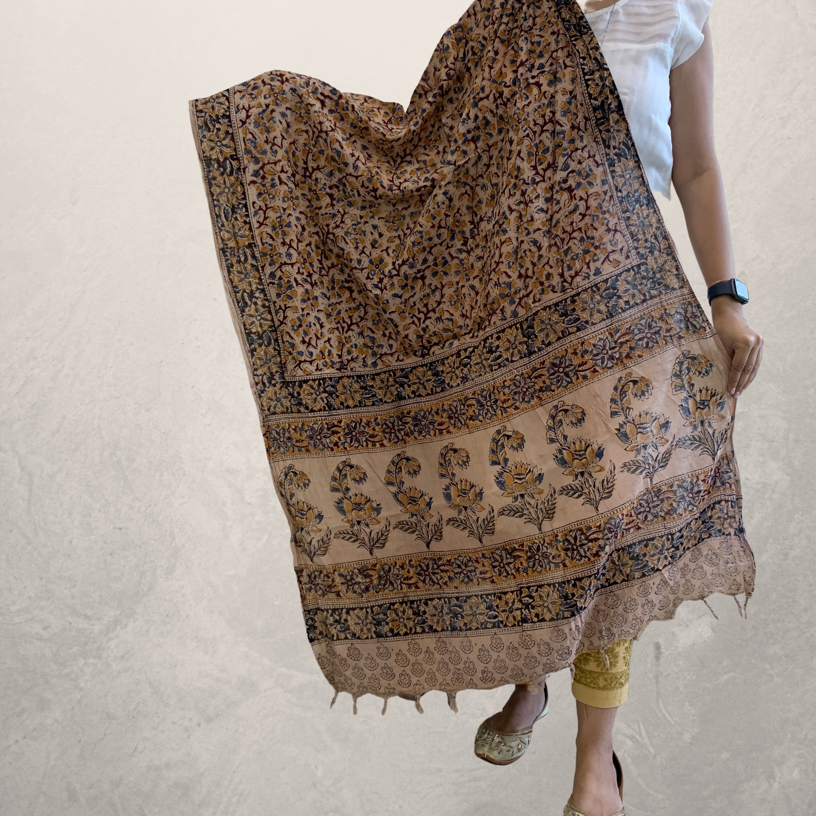 Cotton Hand Block Kalamkari Dupatta