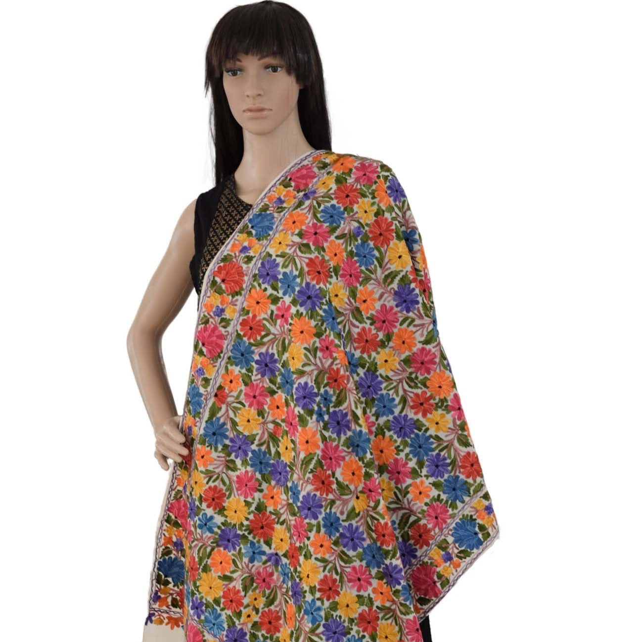 Ari Embroidered Jama Wool Stole (AE02) - Phulari