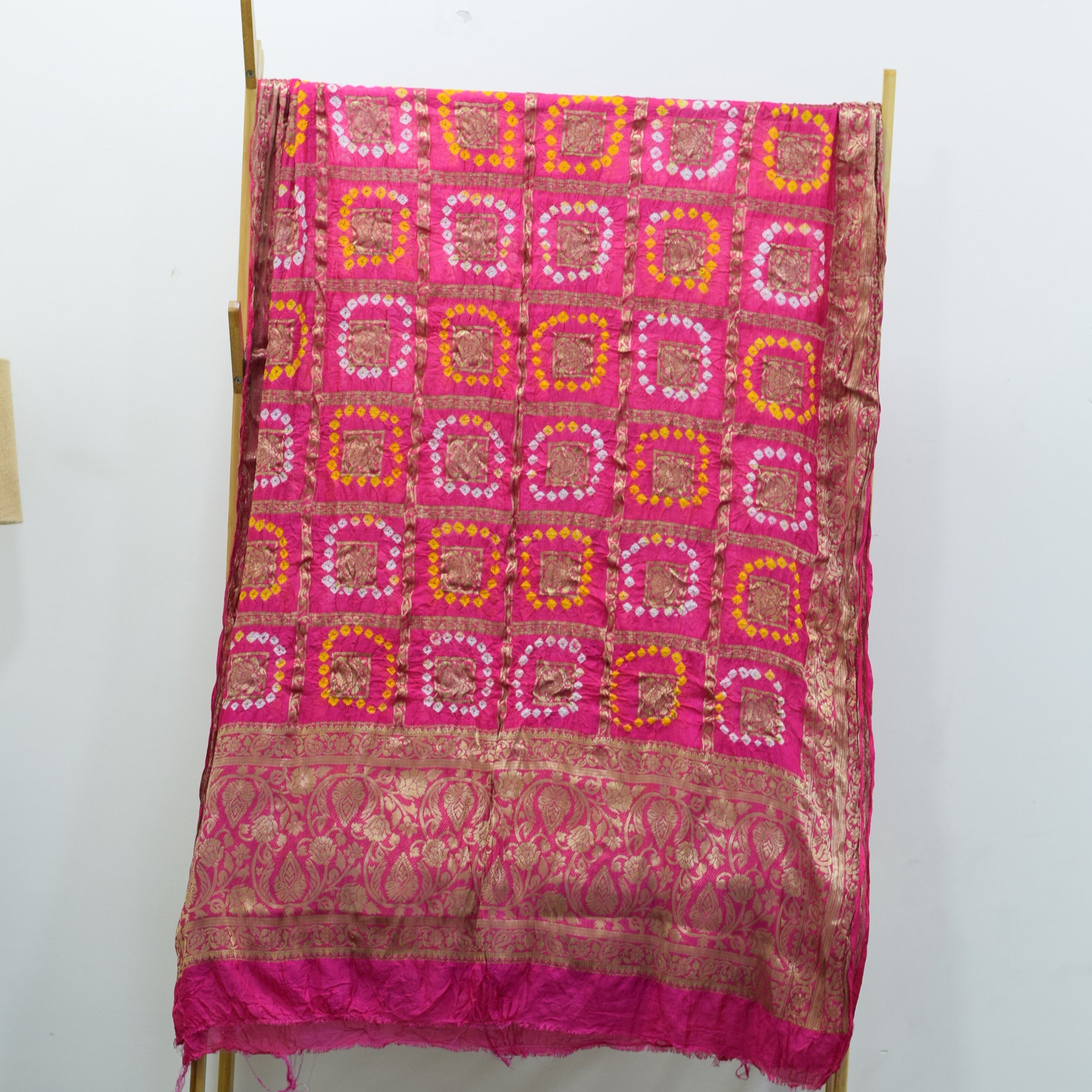 Banarasi Silk Ghatchola Bridal Dupatta - Maroon, Red, Purple and Pink