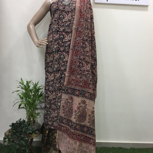 Cotton hand block Kalamkari kurta fabric and dupatta