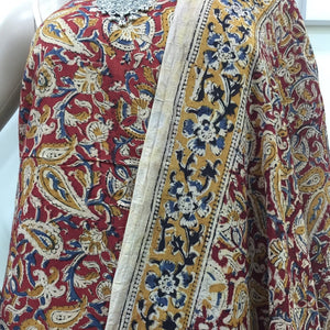 Cotton hand block Kalamkari kurta fabric and dupatta