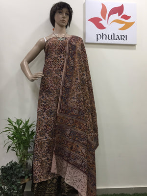 Cotton hand block Kalamkari kurta fabric and dupatta