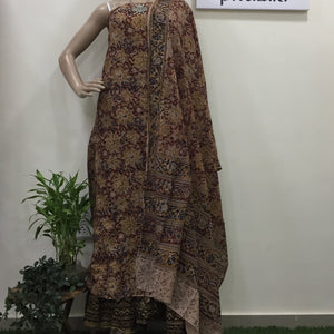 Cotton hand block Kalamkari kurta fabric and dupatta