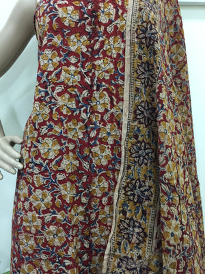 Cotton hand block Kalamkari kurta fabric and dupatta