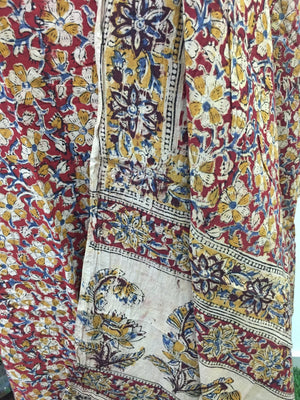 Cotton hand block Kalamkari kurta fabric and dupatta