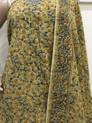 Cotton hand block Kalamkari kurta fabric and dupatta