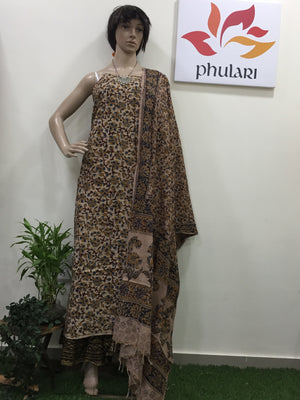 Cotton hand block Kalamkari kurta fabric and dupatta