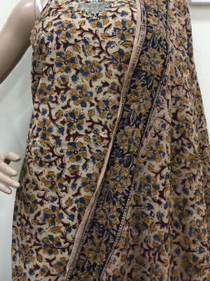 Cotton hand block Kalamkari kurta fabric and dupatta