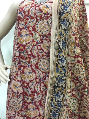 Cotton hand block Kalamkari kurta fabric and dupatta - Design 2