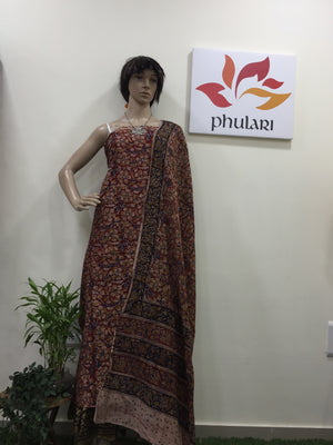 Cotton hand block Kalamkari kurta fabric and dupatta