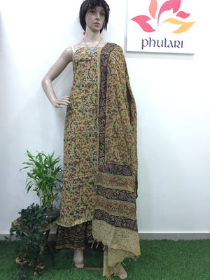 Cotton hand block Kalamkari kurta fabric and dupatta
