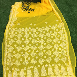 Georgette Chikankari Saree - Yellow