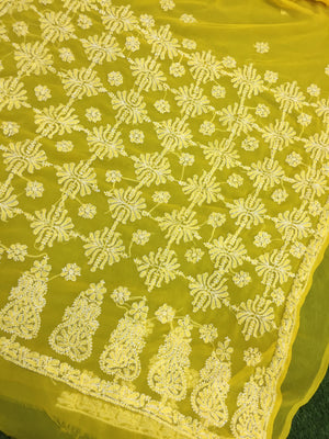 Georgette Chikankari Saree - Yellow