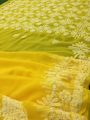 Georgette Chikankari Saree - Yellow