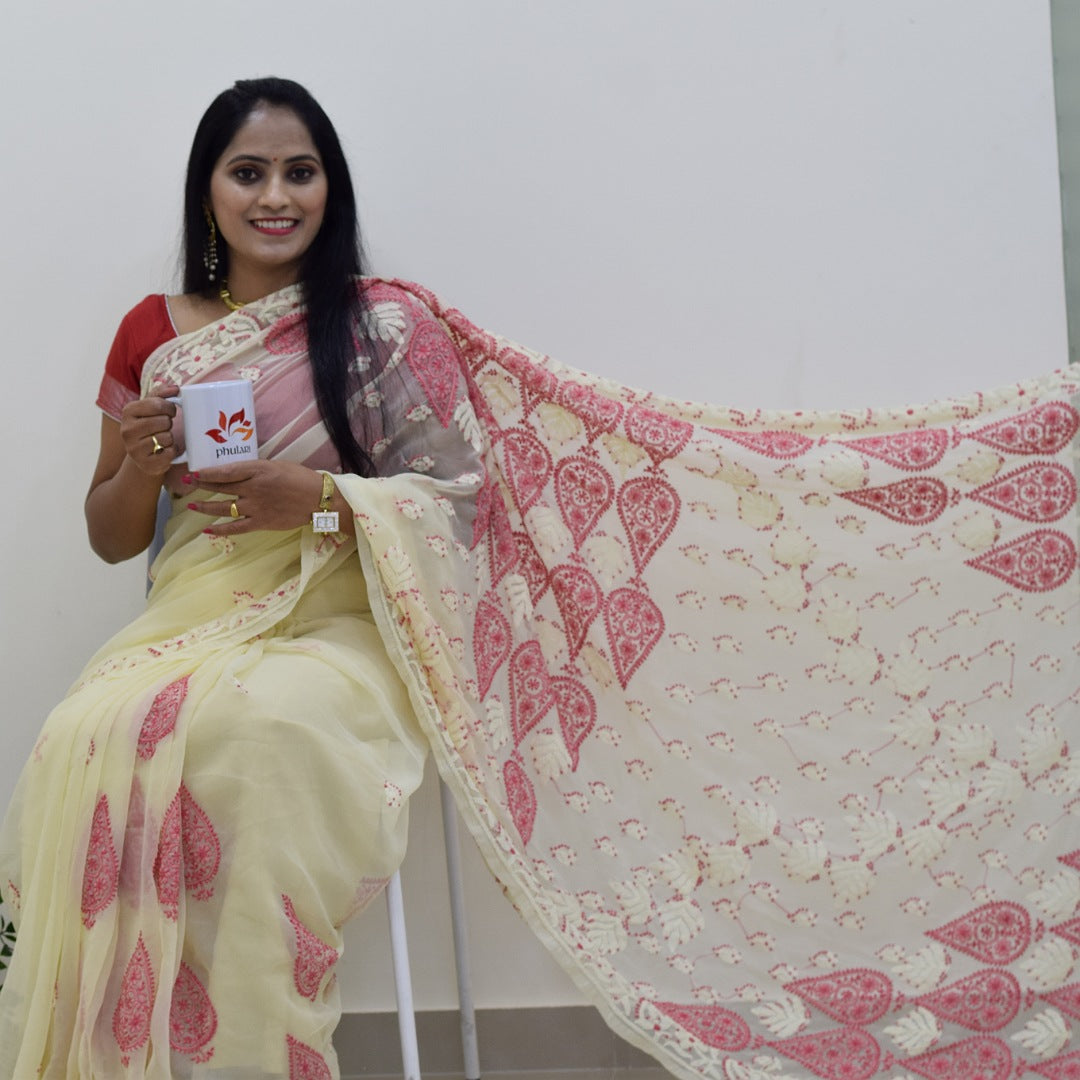 Georgette Chikankari Saree With Resham Embroidery