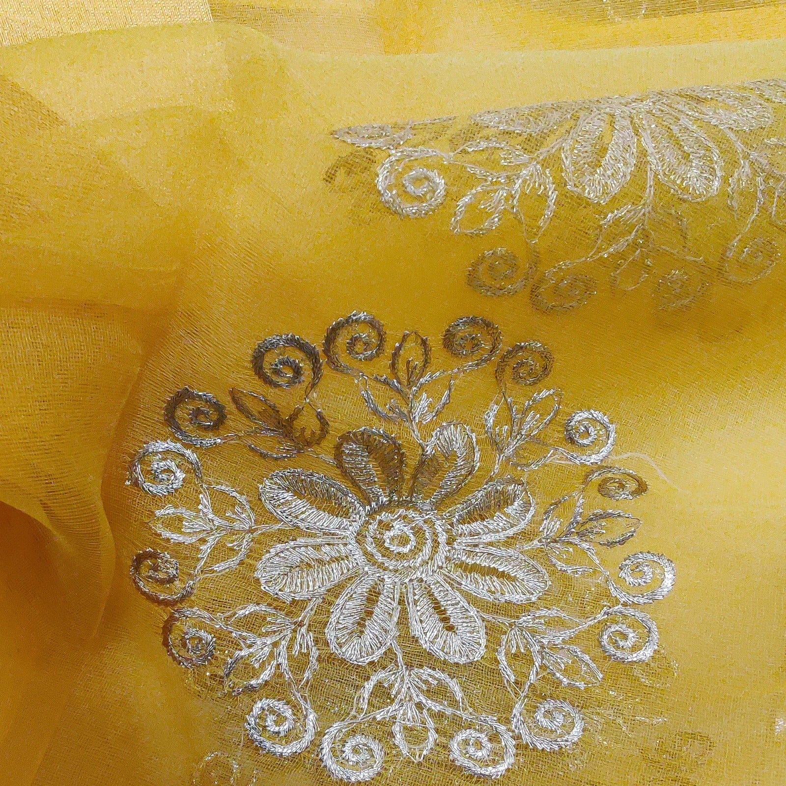 Organza Embroidered Dupatta- Yellow