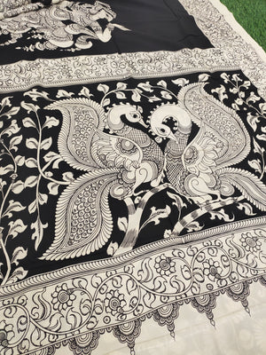 Chennur Silk Kalamkari Saree- Black and White