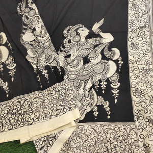 Chennur Silk Kalamkari Saree- Black and White