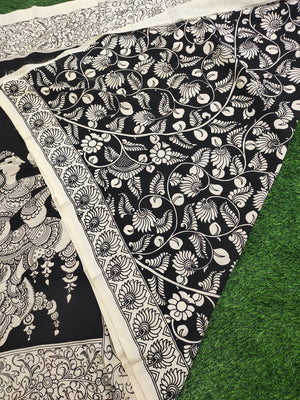 Chennur Silk Kalamkari Saree- Black and White