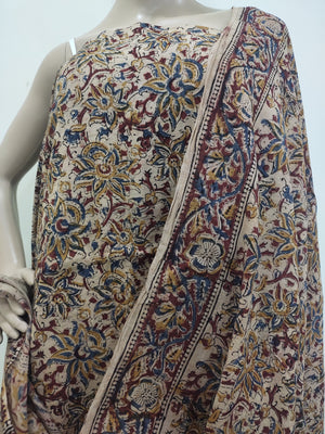 Cotton hand block Kalamkari kurta fabric and dupatta
