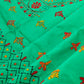Assam Silk ((cotton silk) Kantha Work Saree - Teal Green