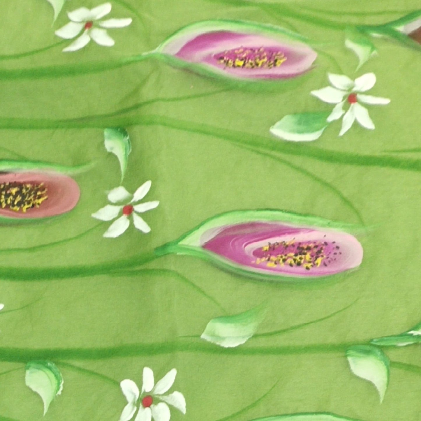 Organza Hand-Painted Saree - Lillies - Light Green