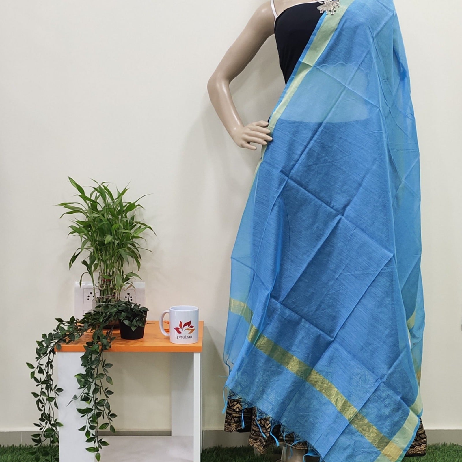Cotton Silk Dupatta With Zari Border
