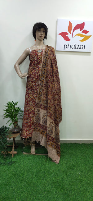 Cotton hand block Kalamkari kurta fabric and dupatta