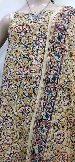 Cotton hand block Kalamkari kurta fabric and dupatta - Design 2