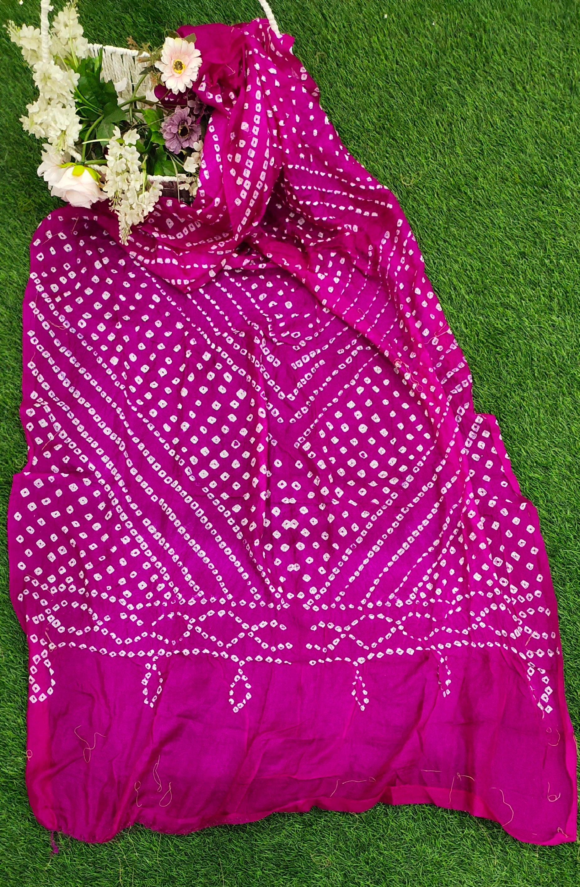 Art Silk Bandhani Dupatta - Pink