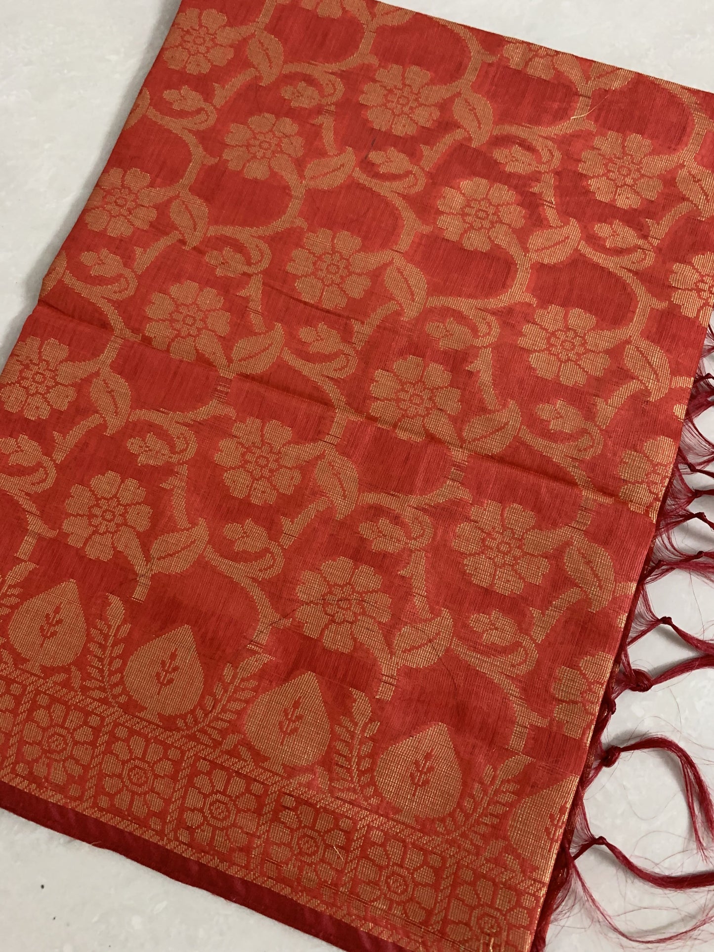 Banarasi Cotton Silk Dupatta With Floral Jaal In Zari - Red