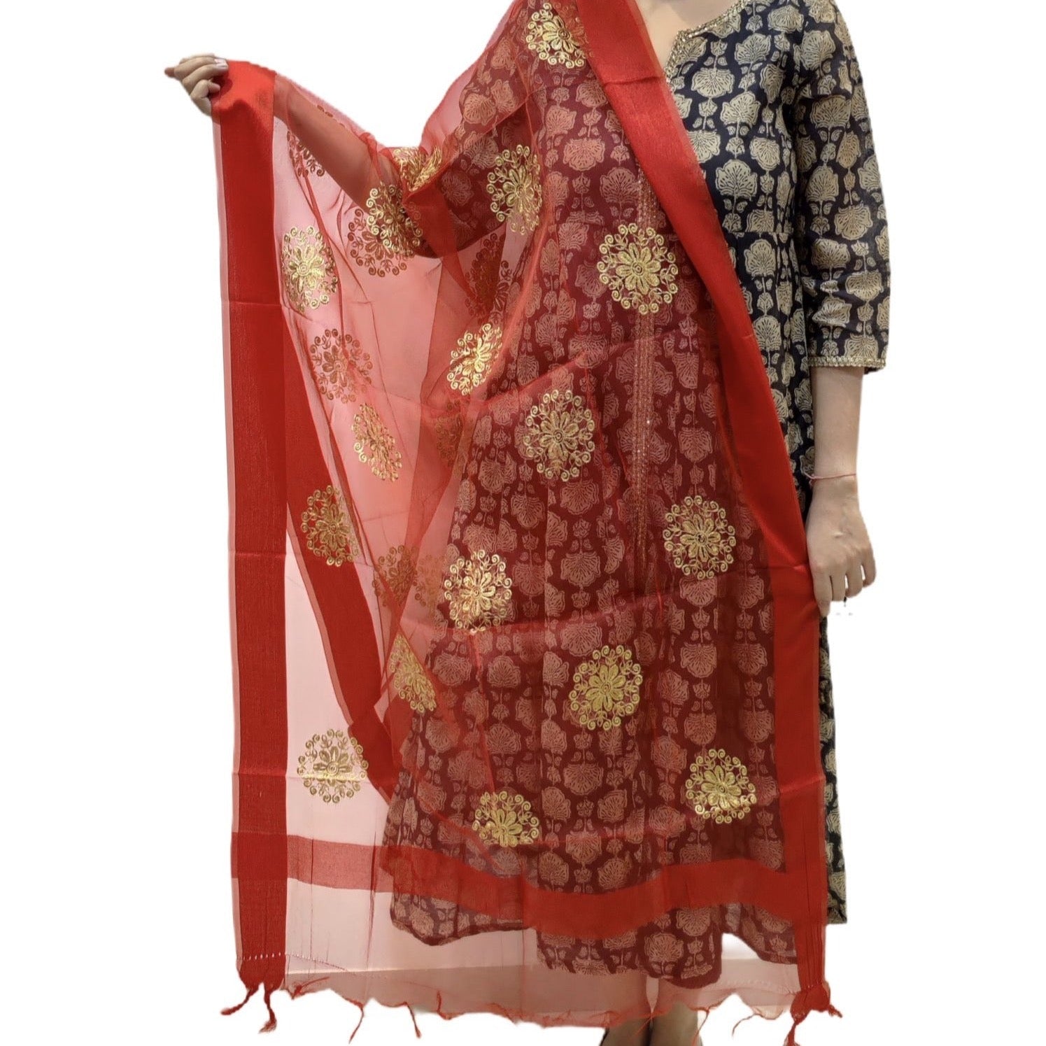 Organza Embroidered Dupatta- Red