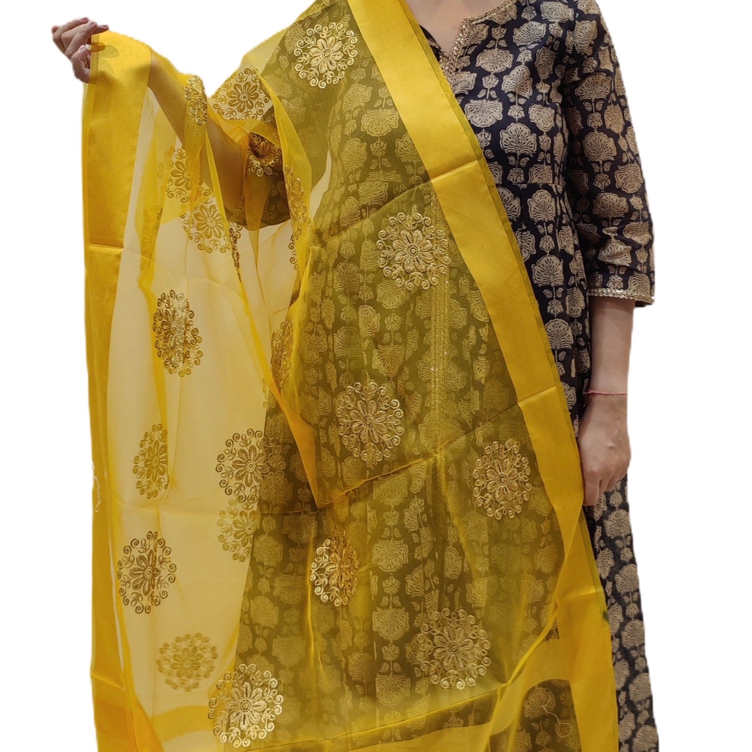 Organza Embroidered Dupatta- Yellow