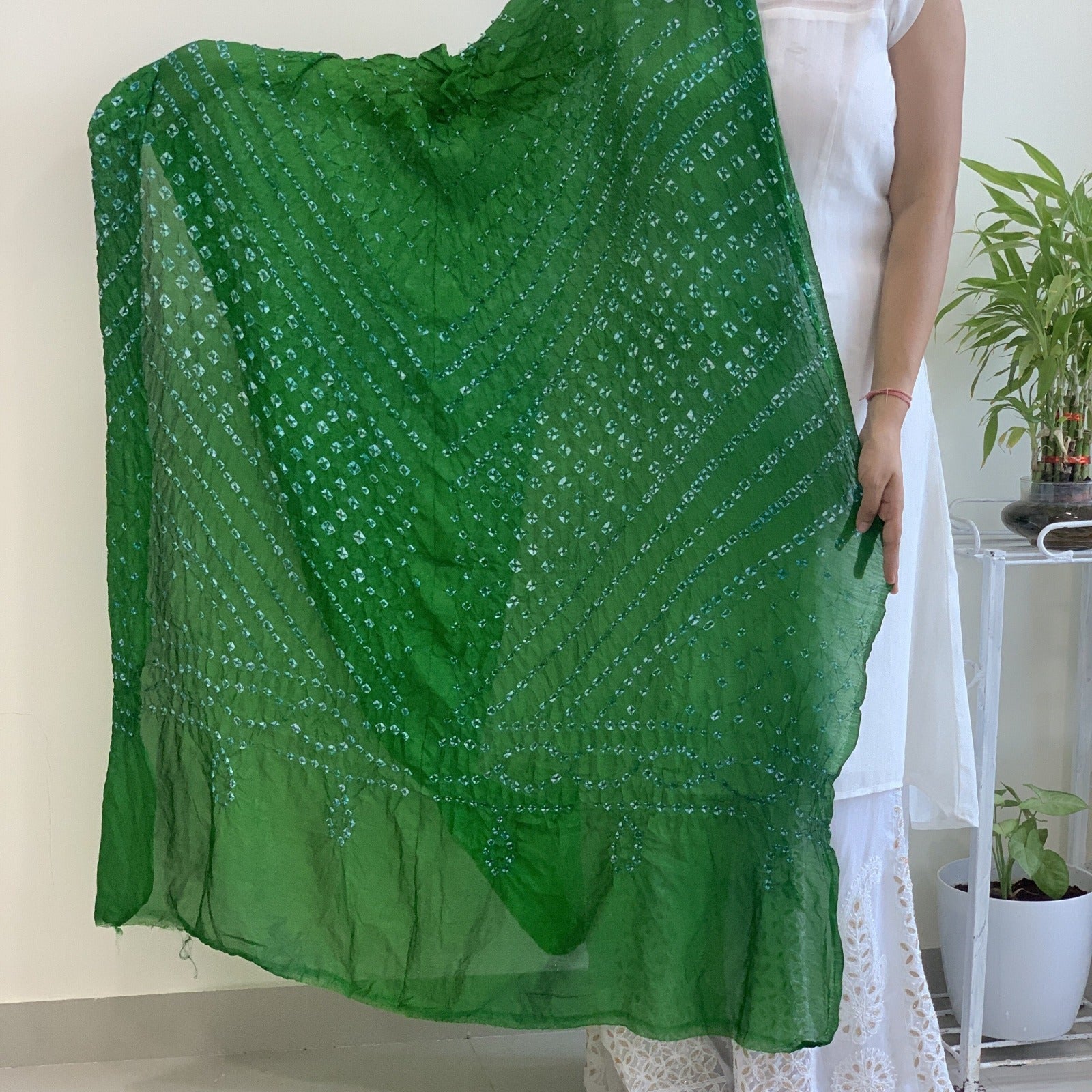 bandhani dupatta forest green