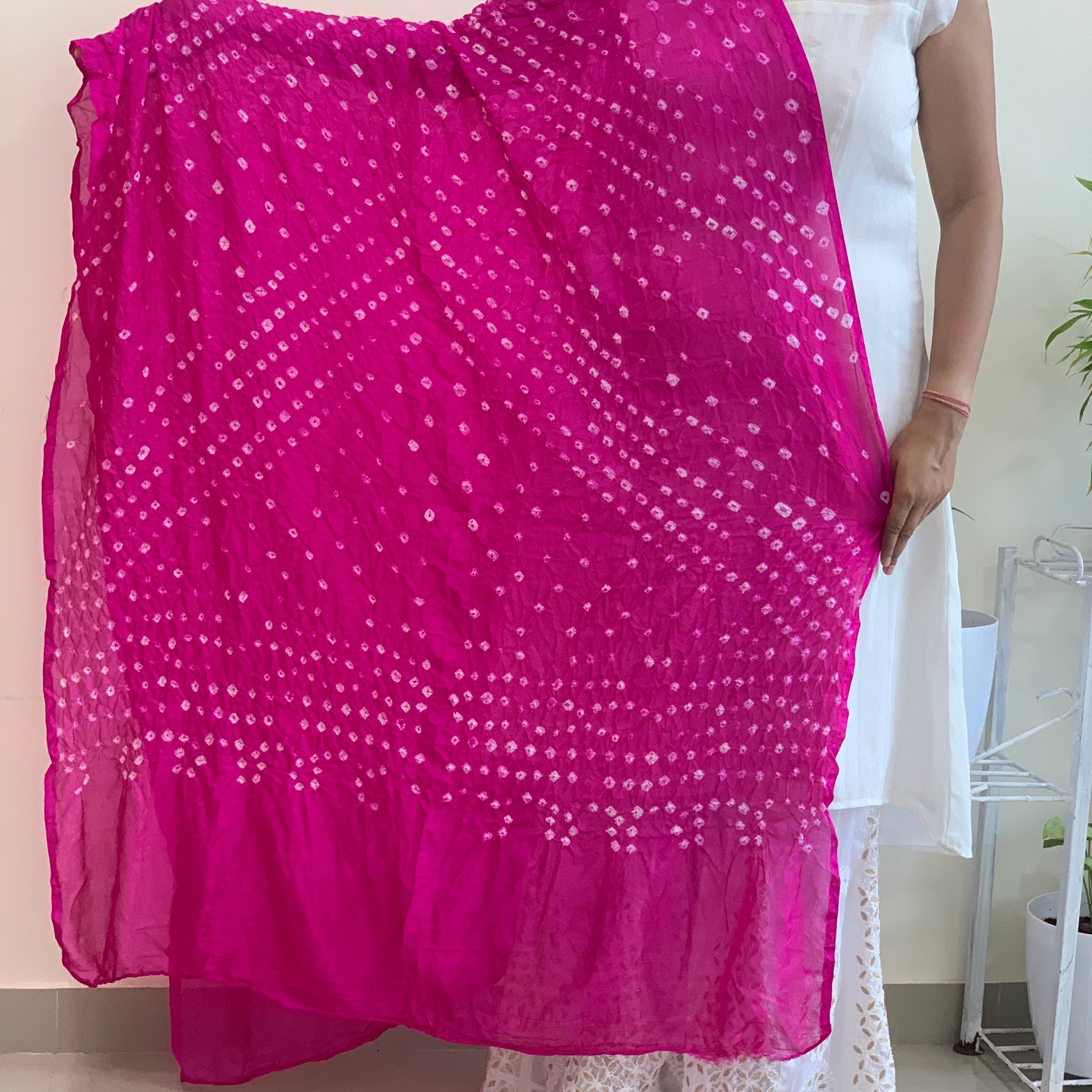 Art Silk Bandhani Dupatta - Fuschia Pink