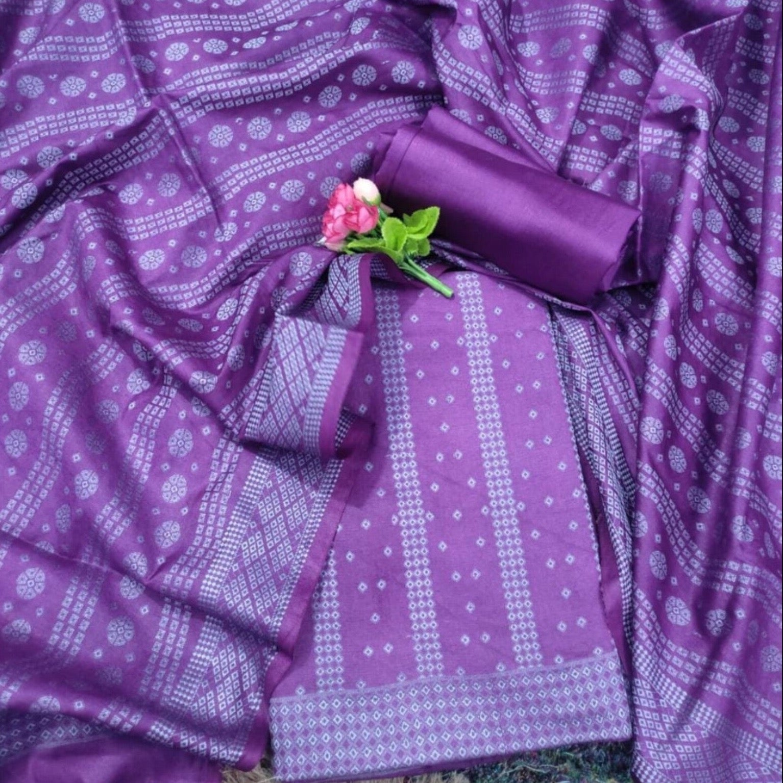 Banarasi Malbari Cotton Silk Unstitched Suit Material - Black/Purple (Various Colours available)