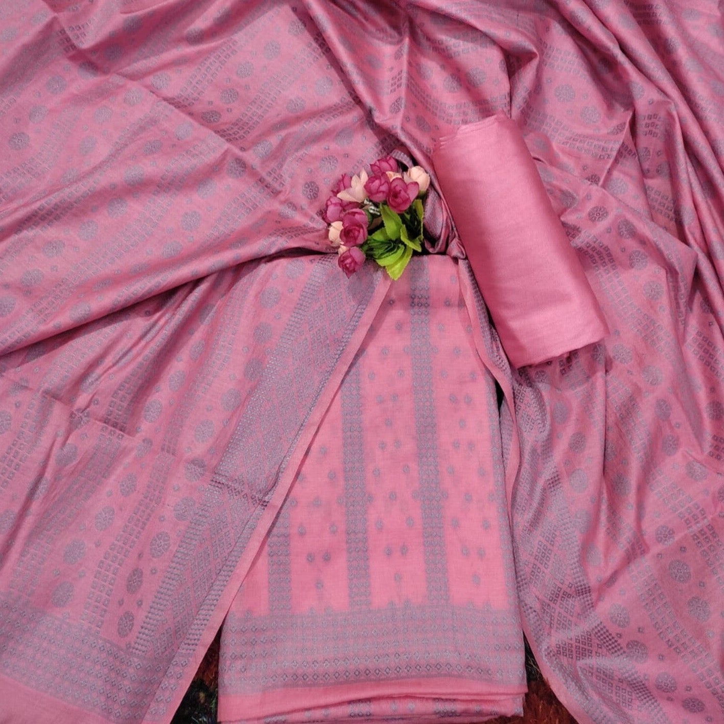 Banarasi Malbari Cotton Silk Unstitched Suit Material - Black/Purple (Various Colours available)