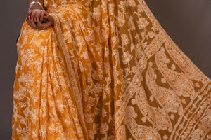 Georgette Chikankari Saree Full Jaal Work - Mustard