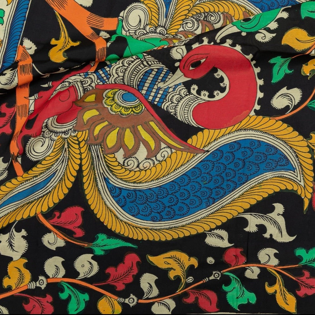 Chennur (Chenoori) Silk Pen Kalamkari Hand drawn and painted Saree - Multicolor (Cream)
