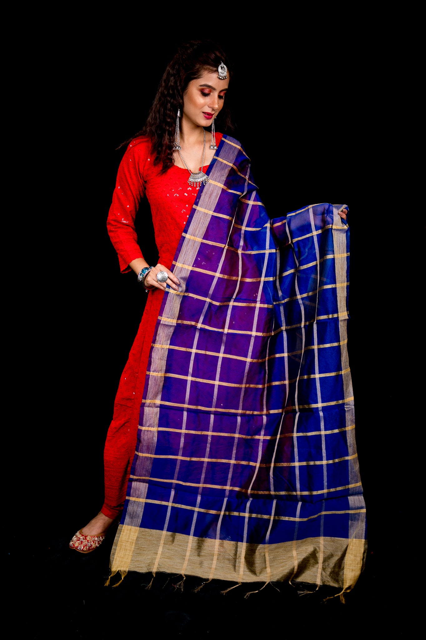 Kheeja Cotton With Zari Checks Dupatta - Various Colors 1