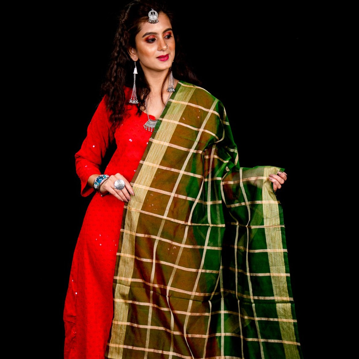 Kheeja Cotton With Zari Checks Dupatta - Various Colors 1