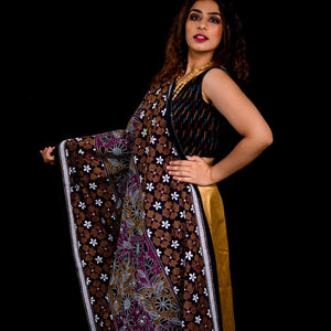 Pure kantha stitch cotton dupatta - Black