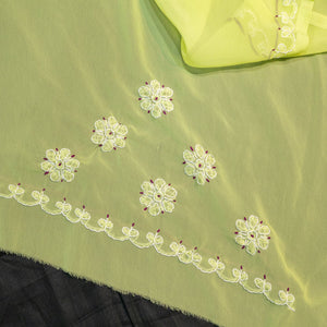 Georgette Light Chikankari Saree With Net work on Pallu- yellow