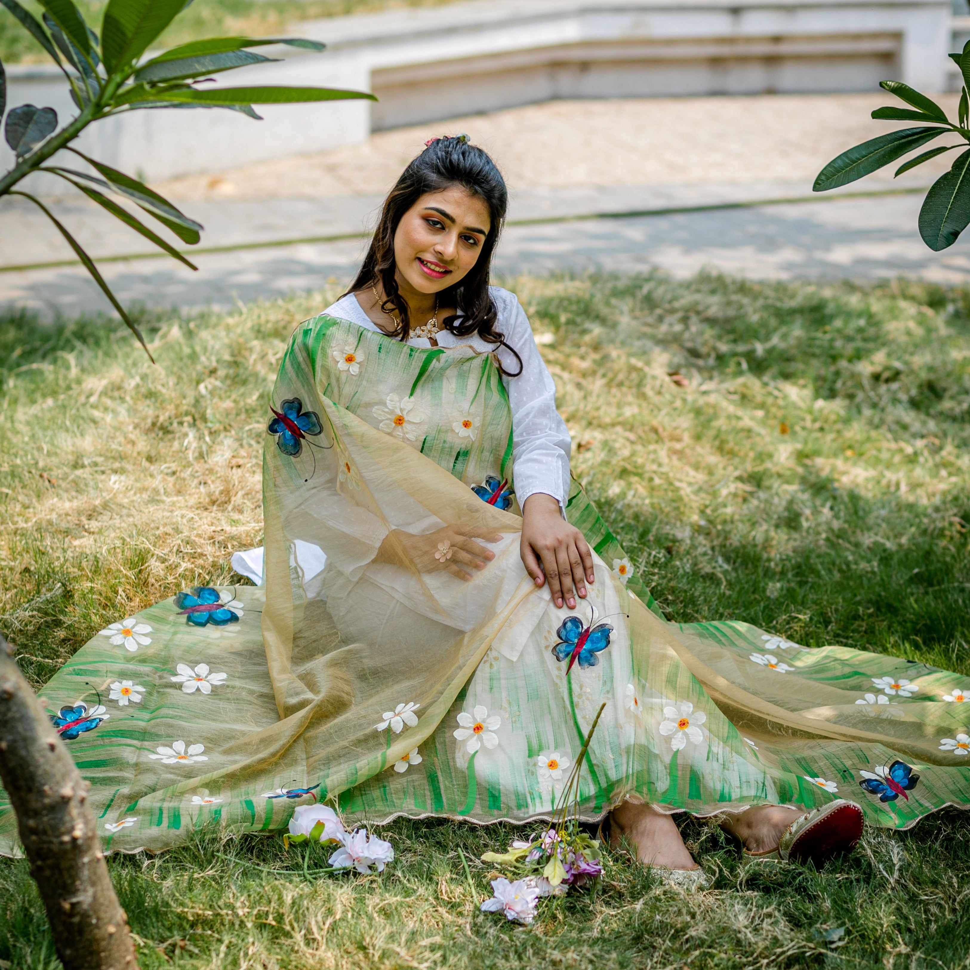 Organza Hand-painted Dupatta